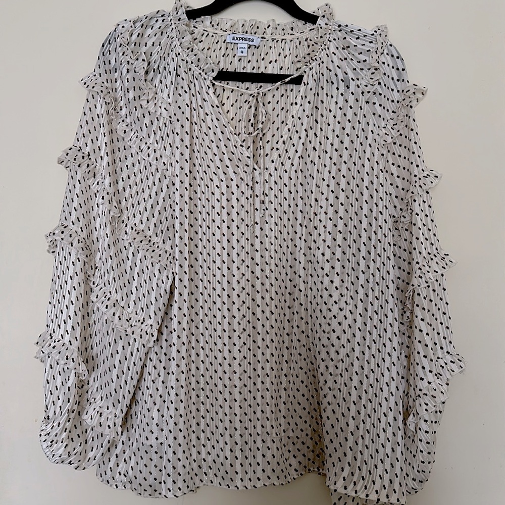 Express Large Ruffle Sleeved Polka Dot Blouse